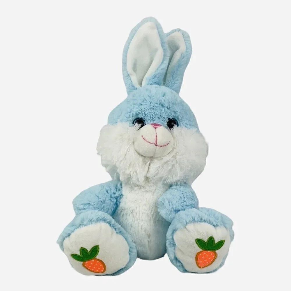 KellyToy 14" Blue Easter Bunny Rabbit Plush Carrot Feet Big Sparkly Glitter Eyes